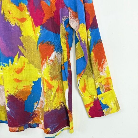Soft Surroundings Painters Palette Colorful Abstract 100% Long Sleeve Button Up - Picture 11 of 16